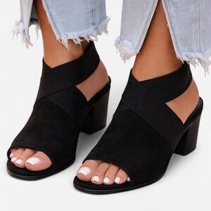 Black Peep Toe Block Heels